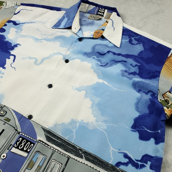 Vintage Up Ros Button Shirt Mens Large 90s Hip Hop Graffiti NYC Train Rap Camp - Picture 5 of 12